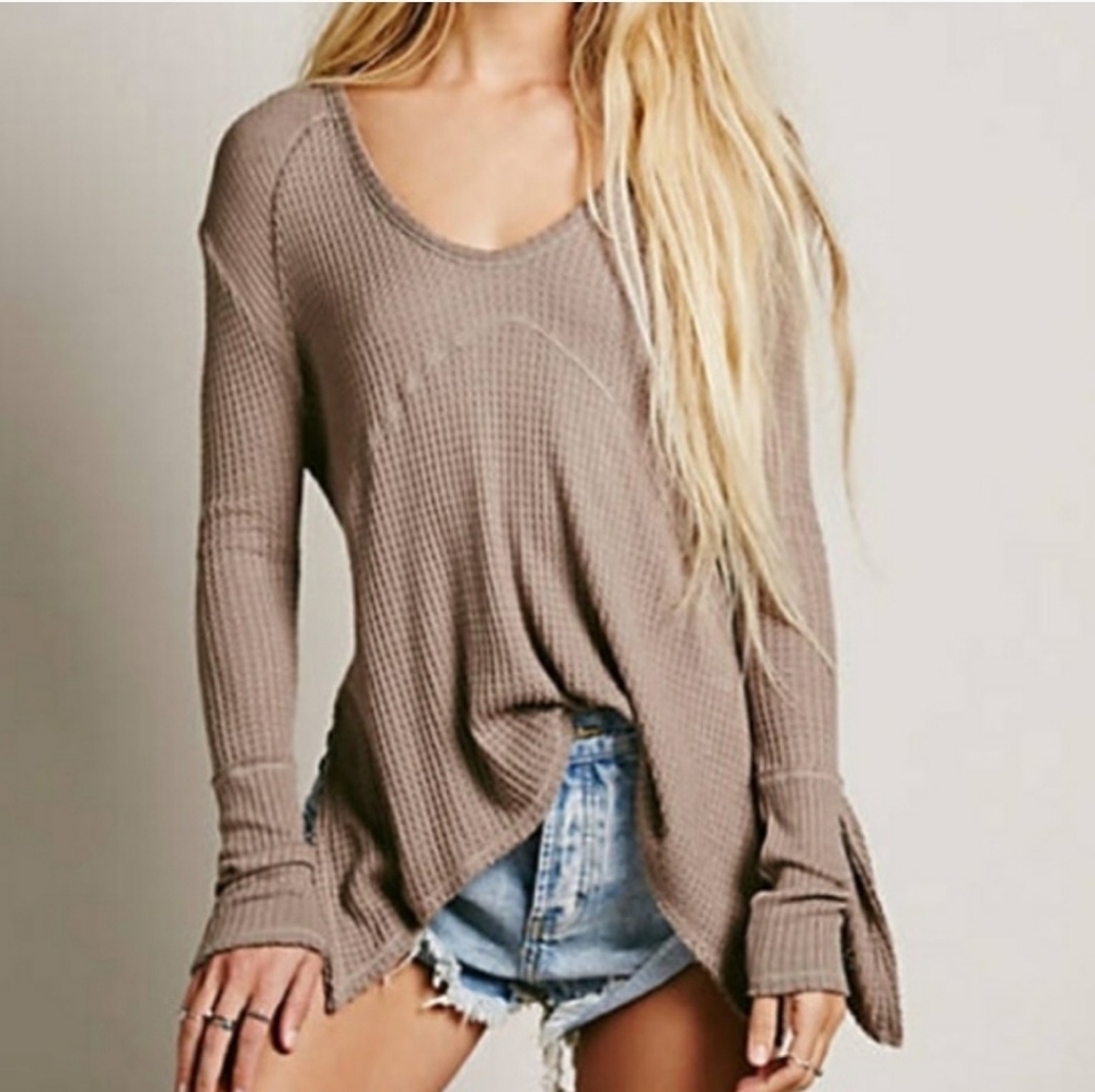 Free People Sunset Park Thermal Top Tunic Over Sized Black Bohemian Fall Winter - Picture 2 of 10
